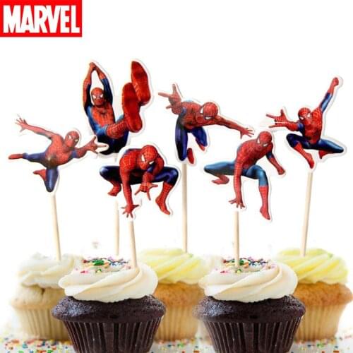 24pcs/set Disney Spiderman Cake Flag Party Accessories Kids Birthday Decoration Flags Cartoon Anime Figure Marvel Supplies