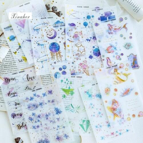 XINAHER 3Sheets/pack Kawaii Mermaid Foam Star Dream Gilding Decorative Stickers Scrapbooking DIY Diary Album Stick Lable