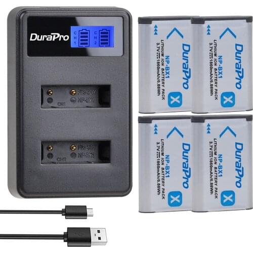 4Pc NP-BX1 1860mAh Battery +LED Dual Charger for Sony DSC RX1 RX100 AS100V M3 M2 HX300 HX400 HX50 HX60 GWP88 AS15 WX350
