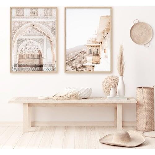 Bohemia Style Moroccan Beige Architecture Travel Poster Canvas Paintings Wall Art Prints Picture for Living Room Home Decoration