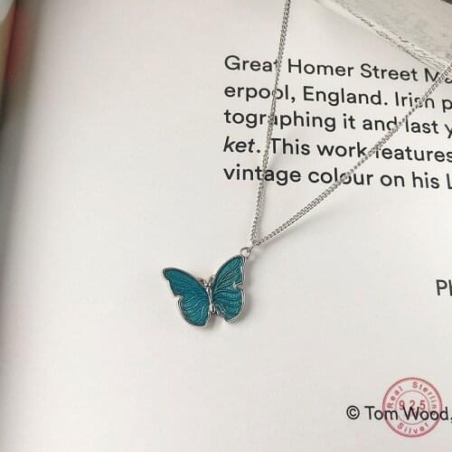 925 Sterling Silver Simple Blue Butterfly Pendant Clavicle Chain Necklace For Women Fashion Trend Wedding Jewelry Accessories