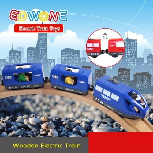 New EDWONE 3pcs/set wooden Magnetic Electric Train toys with Two Carriages Fit Tomasi Wooden Slot Hot Toy for kids best gift