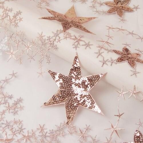 GLace 1Y/lot 2colour star sequins embroidery lace soft mesh fabric for dress cloth accessories TX1230