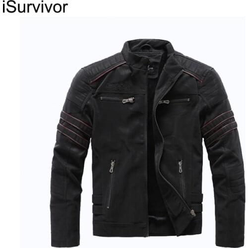 ISurvivor 2021 Mens New Leather Tide Brand Leather Jacket Street Locomotive Mens Embroidered Brushed Plus Velvet Jacket