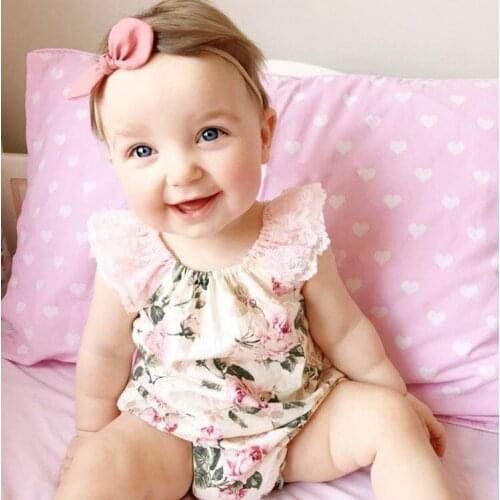Summer Cotton Pink Floral Girls Rompers Infant Jumpsuit one pieces baby Girl Clothes Girls Ins Baby Photo Models WUA881102