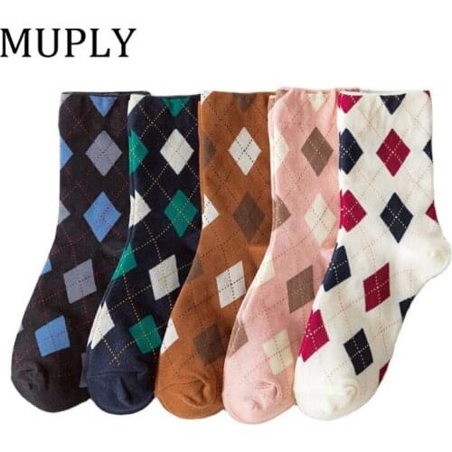 Korea Funky Harajuku Trend Women Checkerboard Socks Geometric Checkered Socks Hip Hop Cotton Streetwear Novelty Socks Fashion