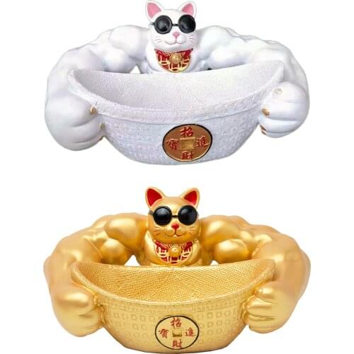 Lucky Cat Decoration Creative Muscle Arm Lucky Cat Craft Storage Box Ornament Animal Statue Modern Home Desk Decoration