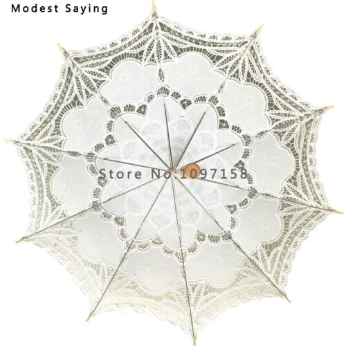 Lace Bridal Umbrellas 2017 Embroidery White/Ivory Battenburg Lace Parasol Wedding Umbrella Decorations ombrelle mariage Girls U1