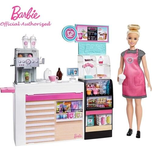 Barbie Girl Doll Toy Coffice Shop Pretend Store Funny Accessories Learning Cook Playset Kid Birthday Girf GMW03 Original Box