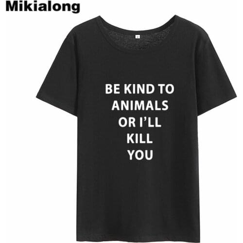 Mikialong Be Kind Animals Kawaii Funny T Shirt Femme Summer 2018 Tumblr Printed Tshirt Women Harajuku Basic Camisetas Mujer Tops