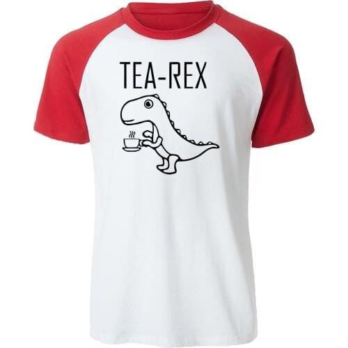 Mens Raglan T-Shirts Tea Rex funny dinosaur drink coffee Male T Shirts Fashion Brand T-Shirt High Quality Streetwear Tops Tees