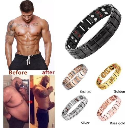 Mens Sports Energy Magnetic Bracelet Steel Health Care Magnetic Therapy Anti-radiation Watchband Buckle Bracelet