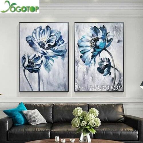 2 pcs diamond painting cross stitch blue flowers full square round drill embroidery rhinestones diamond set for room art ML1362