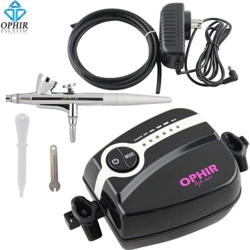 OPHIR White 0.4mm Single-Action Airbrush Kit With Compressor Body Paint 5-Adjustable Mini Air Compressor for Makeup#AC094W+AC007