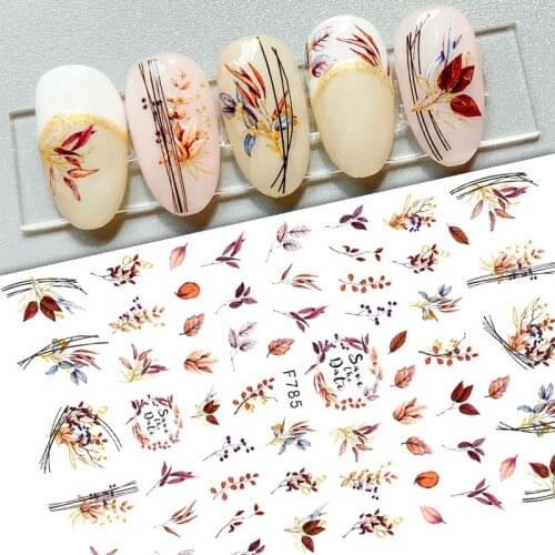 Fall Leaf Flowers Nail Stickers Maple Leaves 3D Nail Sliders For Manicure Autumn Line Nail Art Decorations Decals for Nails