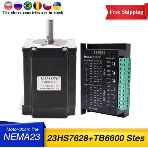 Nema23 Stepper Motor D shaft 2 phase 4-Leads 57x76mm 189N.cm 23HS7628 270 Oz-in 1.8deg motor with TB6600 driver for 3D printer