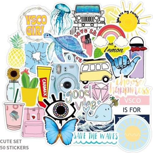 New Cute VSCO girl Stickers Aesthetic Car Laptop Fridge Skateboard Suitcase hydro flask Sticker Flower Animal Surfing shaka