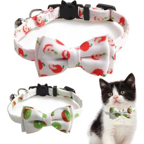Breakaway Cat Collars with Bowtie Safety Buckle Cat Collar with Bell Summer Fruit Style Collar for Kittens Kiwifruit Pattern