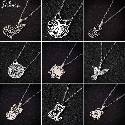 Jisensp Vintage Style Gothic Origami Wolf Pendant Necklace Stainless Steel Necklace Choker for Women Men Accessories Gift bijoux