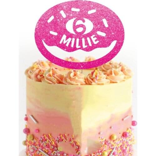 Personalised Donut Sweet glitter cake topper, Doughnut Glitter Cake Topper, customised name Donut Cake Party Decorations