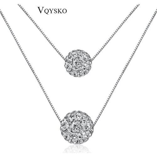 Simple Elegant Rhinestone Necklaces Fashion Jewelry Double CZ Crystal Ball Statement Pendants Necklaces For Woman Gift
