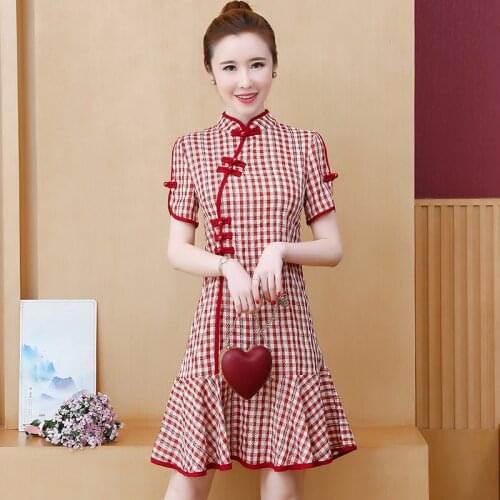 Real Shot Cheongsam Young Improved Lattice Chinese Style Sweet Fairy Dress