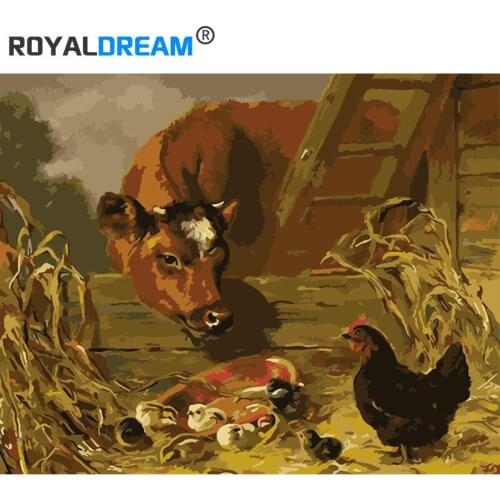 ROYALDREAM Cows and chickens Abstract Painting Diy Digital Painting By Numbers Modern Wall Art Picture For Home Wall Artwork