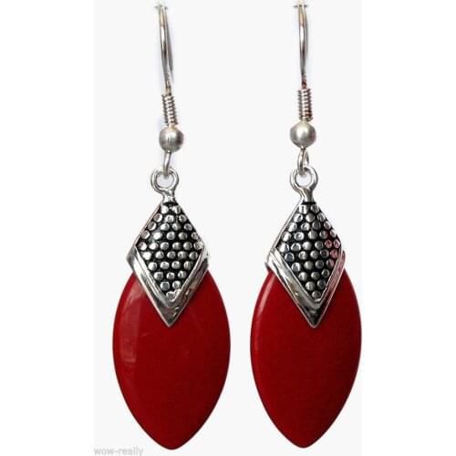 Hot sell Noble- hot sell new - Stunning Red Coral Bead 925 Sterling Silver Earrings with Hook