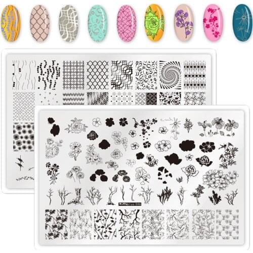 WAKEFULNESS Geometry Grid Nail Art Stamping Plates Stainless Steel Flowers Image Nail Template Stencils Manicure Stamp Tools