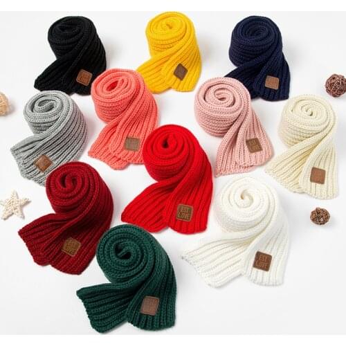 Children Winter Scarf Baby Warm Knitted Soild Scarves for Ladies Boys Girls Soft Kids Scarf Women Thick Warm Black Accessories
