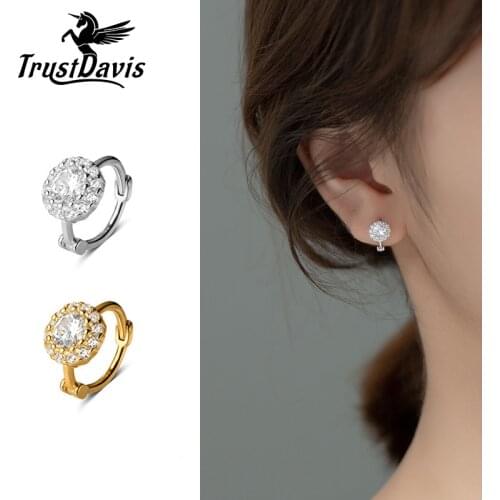 Trustdavis Real 925 Sterling Silver Fashion Sweet Round CZ Charm Hoop Earrings For Women Wedding Anniversary Fine Jewelry DA2158