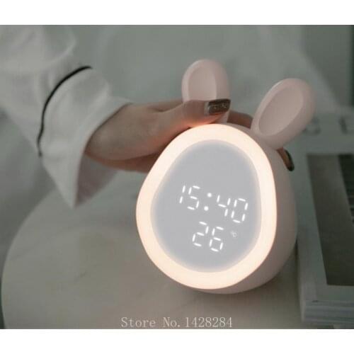 Time Rabbit Alarm Clock Student Smart Clock LED Sleeping Night Light USB Charging Temperature Display Silicone Rabbit Lamp Gifts