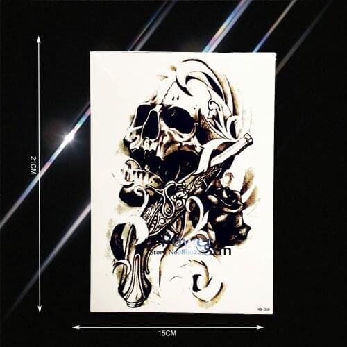 Waterproof Spray Evil Skull Gun Temporary Tattoo Sticker Fake Rose Flower Arm Tatoo For Men Women Body Art Tattoo Stickers PHB58