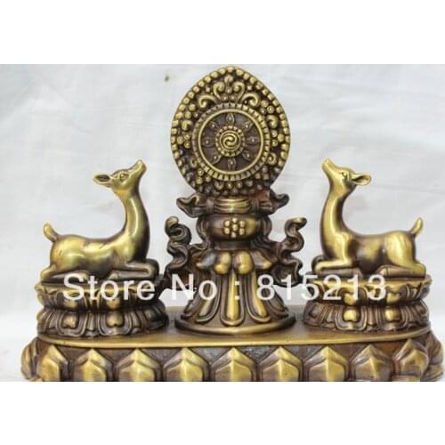 Wang 000289 9" Chinese Buddhism Religion Bronze 2 Sheep With 8 auspicious Symbol Set Statue