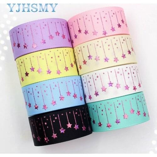 YJHSMY G-18609-399 25 mm 10 yards laser Colored pentagonal stars Printed grosgrain ribbon DIY headdress wedding gift wrap