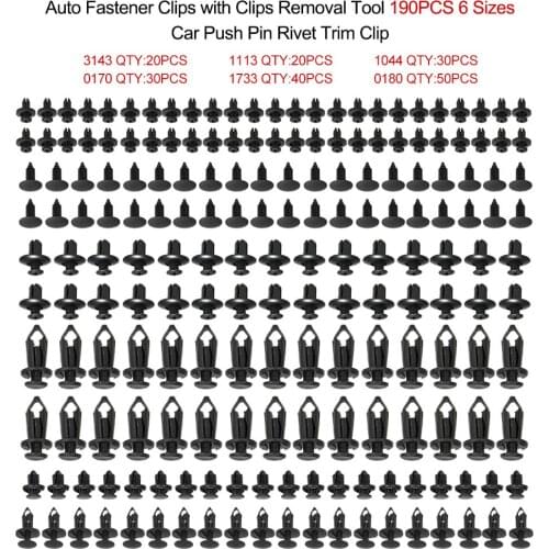 190Pcs Mixed Auto Fastener Clip 6 Size Vehicle Retainer Rivet Door Panel Fender Liner Bumper Fender Trim Plastic Mixed Car Clips