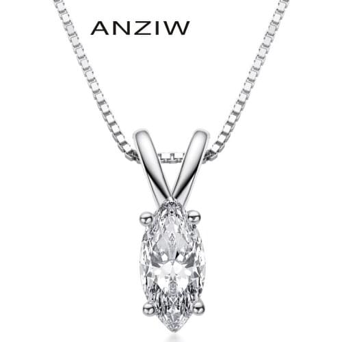 Fashion 925 Sterling Silver White/Yellow Gold Color Women Marquise Cut Pendant Necklace with 40+5cm Silver Box Chain Jewelry