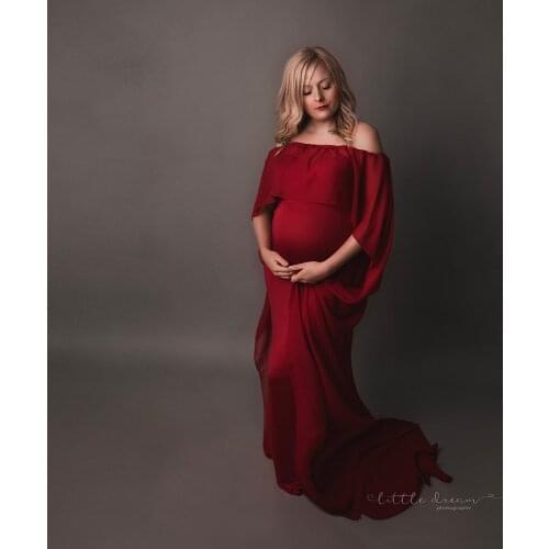 D&J Maternity Pregnant Female Dresses White Chiffon Long Dress Cloak Cape Maternity Photography Props for Pregnant Women