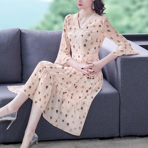 Summer Vintage Floral Chiffon Beach Midi Dress 2021 Women Casual Sweet Print 3XL Plus Size Dress Elegant Bodycon Party Vestidos