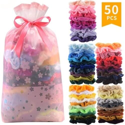 10PCS\20PCS\30PCS\50Pcs Premium Korean Velvet Hair Scrunchies Hair Bands Scrunchy Hair Ties Ropes Ponytail Holder(Random Color)