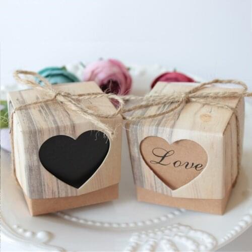10pcs/lot Paper Love Heart Candy Boxes Kraft Gift Box Baby Shower Supplies Goodie Bags Packaging Wedding Birthday Party Favors
