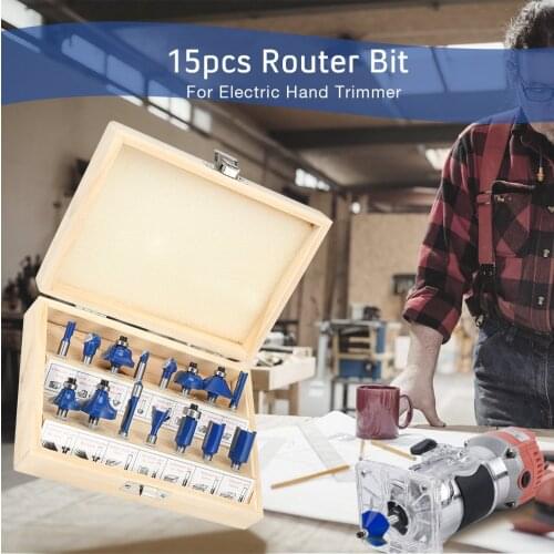 15pcs Router Bit Milling Cutter Woodworking Tool for Electric Hand Trimmer