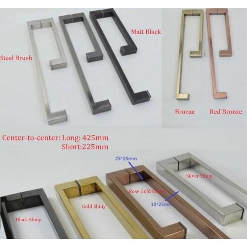 304# Stainless Steel Square Glass Door Pull Handle Commercial Shower box double glass door bar