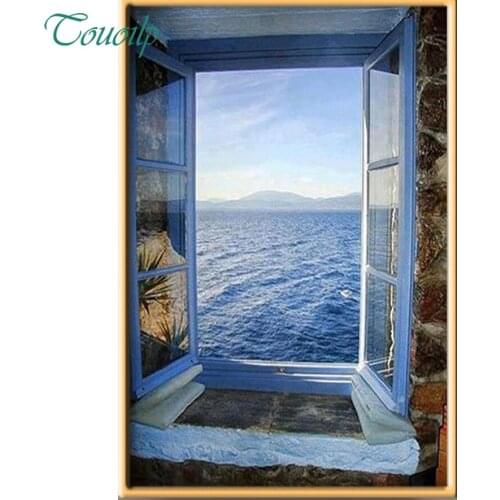 3D Sweet Home DIY Window Of Sea Scenery Diamond Painting Cross Stitch Seaside Scenery Decorative Needlework Diamond Embroidery