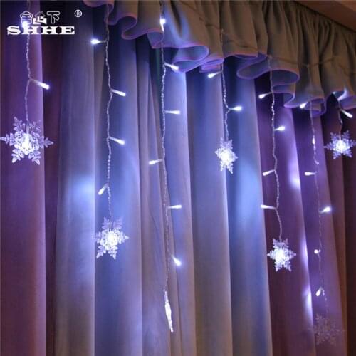 48 LED Icicle Curtain Light String Snowflake USB Power 8 Modes Wedding Party Home Garden Bedroom Outdoor Indoor Wall Decorations