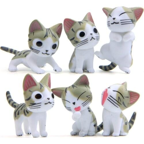 6pcs/set Animal Kawaii Cheese Cat Figure Desk Ornament Mini Cute Kitten Model Kids Toys Fairy Garden Moss Miniature Home Decor
