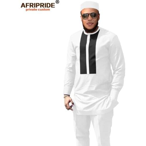 African Attire for Men Tracksuit Tribal Set Coats Pants and Hat 3 Piece Dashiki Outfits Ankara Clothing AFRIPRIDE A1916076