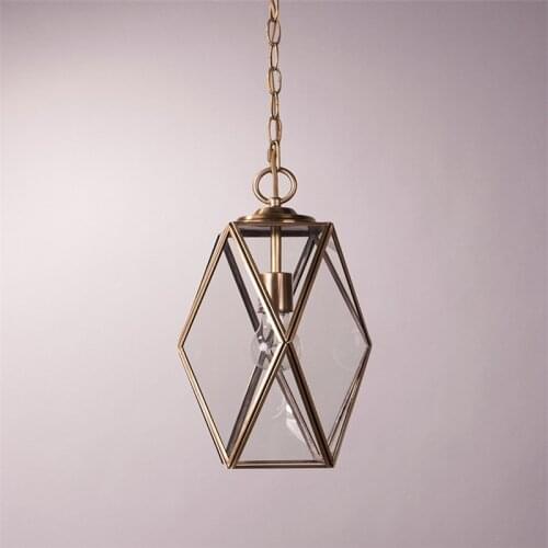 American Retro Creative Copper Diamond Glass Pendant Light Cafe Bar Restaurant Balcony / Aisle Decoration Lamp Free Shipping