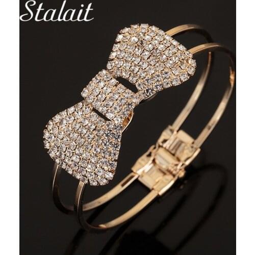 Romantic Simple Bowkont Full Zircon Brand Bangle For Women Trendy Spring Opening Bangle Rhinestone Bangle Jewelry Wedding Gift