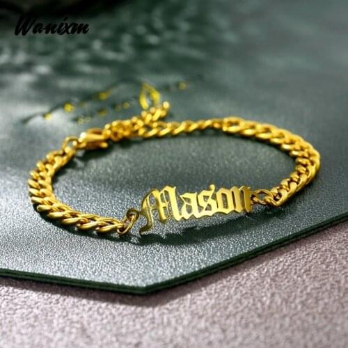 Custom Personalized Stainless Steel Name 5mm Cuban Chain Bracelets for Men Women Customized Vintage Nameplate Bracelet Jewelry